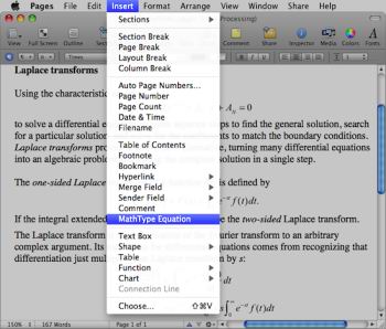 MathType 6.7 and Apple Pages '09